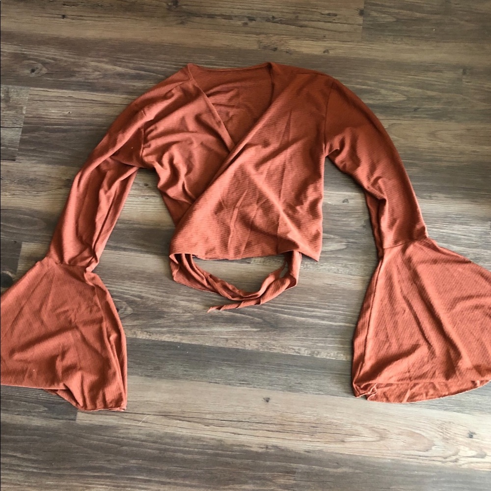 Rust Wrap Top with Bell Sleeves